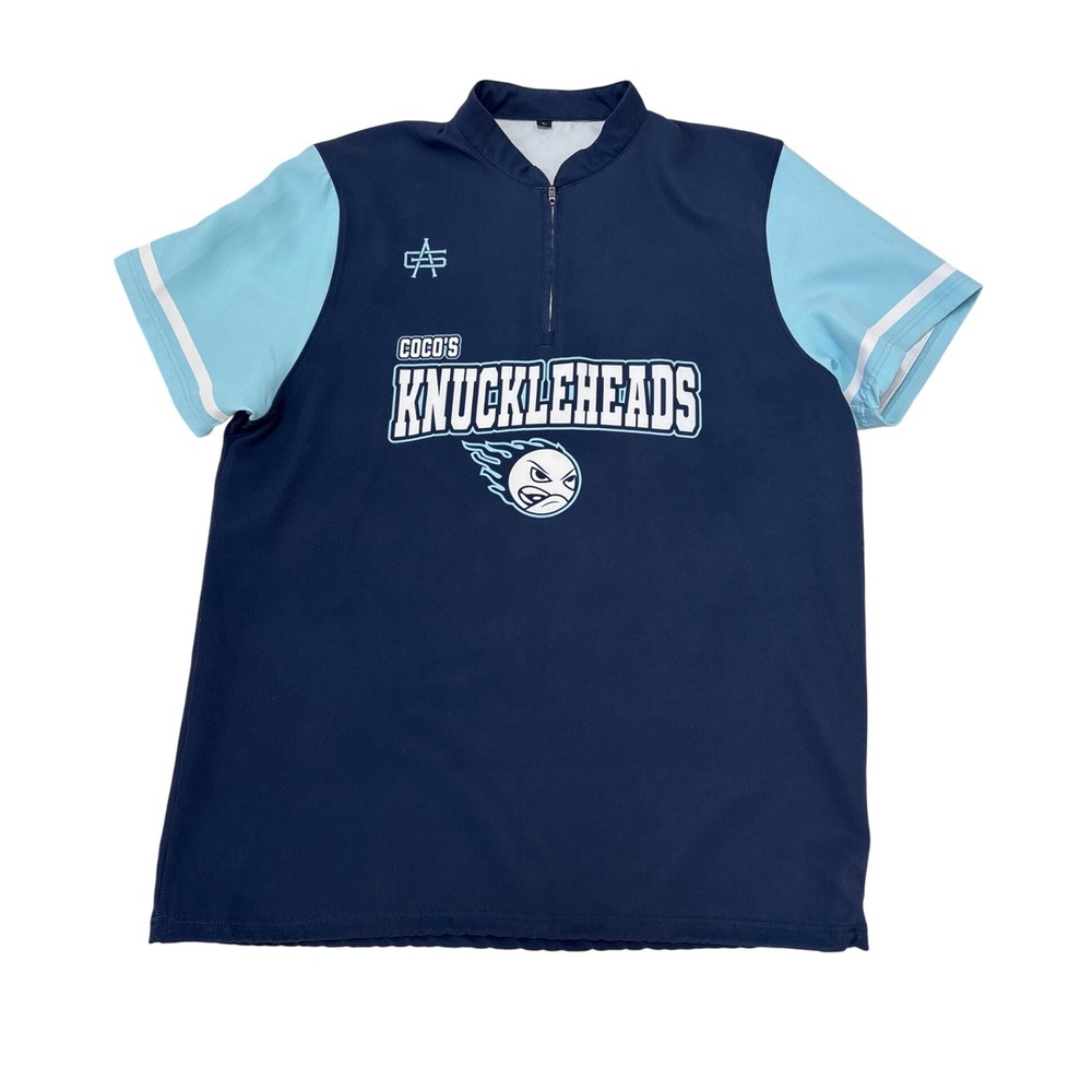 Cocos Knuckleheads Navy Light Blue Short Sleeve Quarter Zip Pullover Jersey L
